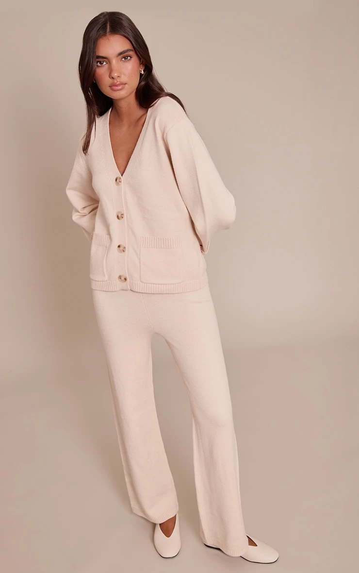 Prettylittlething Cream Wide Leg Knit Pant 1 Prettylittlething Cream Wide Leg Knit Pant