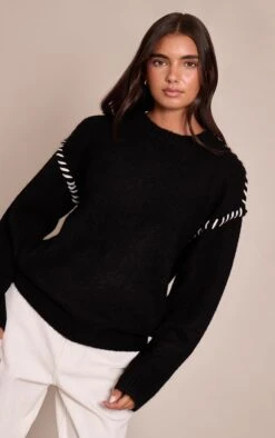 Black Blanket Stitch Knit Sweater -FRAME Clothing Shop 7c9cdb85ecd757115f6b65b12410b92e003ec7ad CNN9616 4 black blanket stitch knit jumper