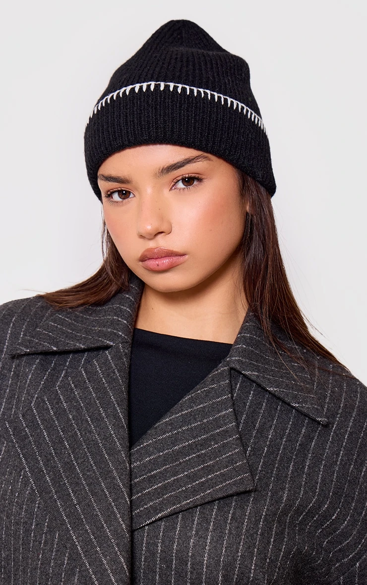Prettylittlething Black Stitch Detail Rib Beanie 1 Prettylittlething Black Stitch Detail Rib Beanie