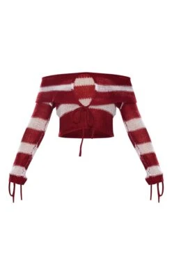 Cherry Red Abstract Soft Knit Foldover Tie Detail Bardot Top -FRAME Clothing Shop 7d9a592031e49acf901b9e2fd9d4a8b04507bf32 cnh1122 5