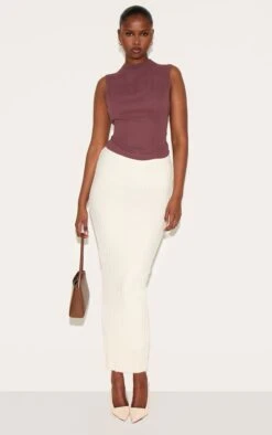 PrettyLittleThing Cream Rib Knit – Effortless Chic Minimalist Maxi Skirt