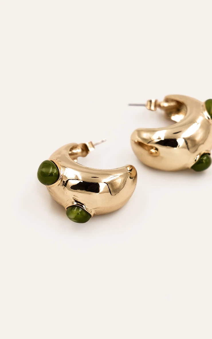 Prettylittlething Green Resin Dome Stud Hoop Earrings 2 Prettylittlething Green Resin Dome Stud Hoop Earrings - Image 2