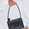 PrettyLittleThing Black Woven Structured Mini Shoulder Bag with Gold Hardware