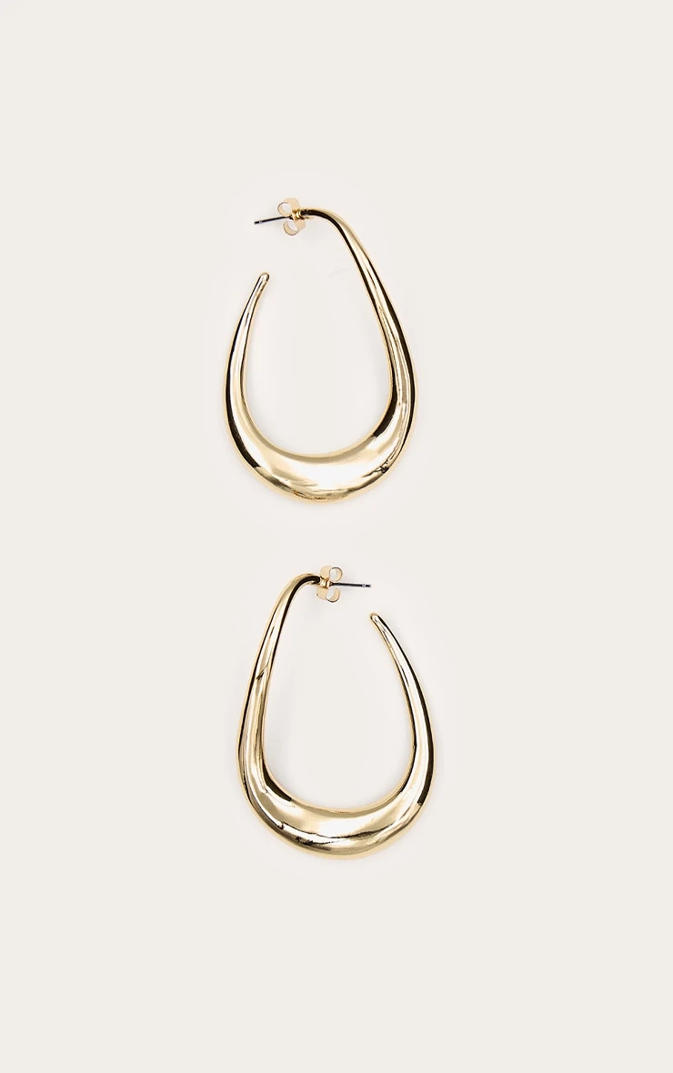 PrettyLittleThing Gold Oversized Slim Hoop Earrings - Minimalist Stud Fastening Statement Hoops 2 PrettyLittleThing Gold Oversized Slim Hoop Earrings - Minimalist Stud Fastening Statement Hoops - Image 2