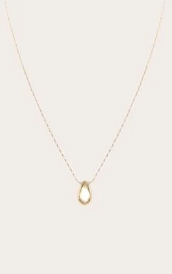 PrettyLittleThing Gold Mini Teardrop Pendant - Recycled Steel Minimalist Dainty Necklace