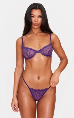 Prettylittlething Deep Purple Scallop Lace Underwired Bra