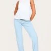PrettyLittleThing Maternity Light Blue Wash Split Hem Straight Leg Jeans with Bump Band