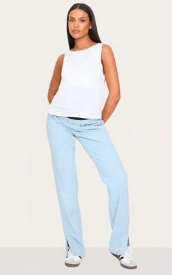 Prettylittlething Maternity Light Blue Wash Split Hem Jeans