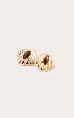 PrettyLittleThing Gold Smooth Shell Stud Earrings with Tigers Eye Stone Center -FRAME Clothing Shop 847bd3bc4ac74c91e72922c8347351bfd277d419 CNO2921 3 gold smooth tigers eye shell earrings