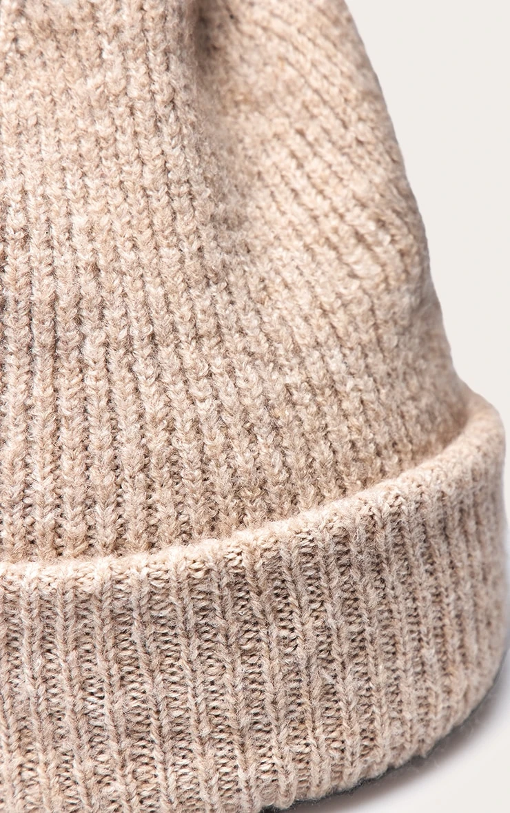 Oatmeal Brushed Knit Fold Over Beanie 3 Oatmeal Brushed Knit Fold Over Beanie - Image 3