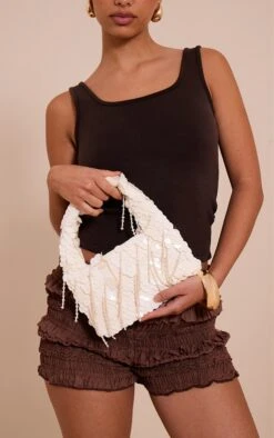 Prettylittlething White Sequin Shaggy Mini Bag