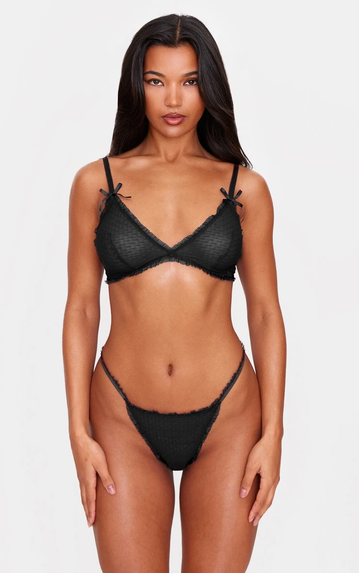 Prettylittlething Black Textured Mesh Frill Edge Triangle Bra 1 Prettylittlething Black Textured Mesh Frill Edge Triangle Bra