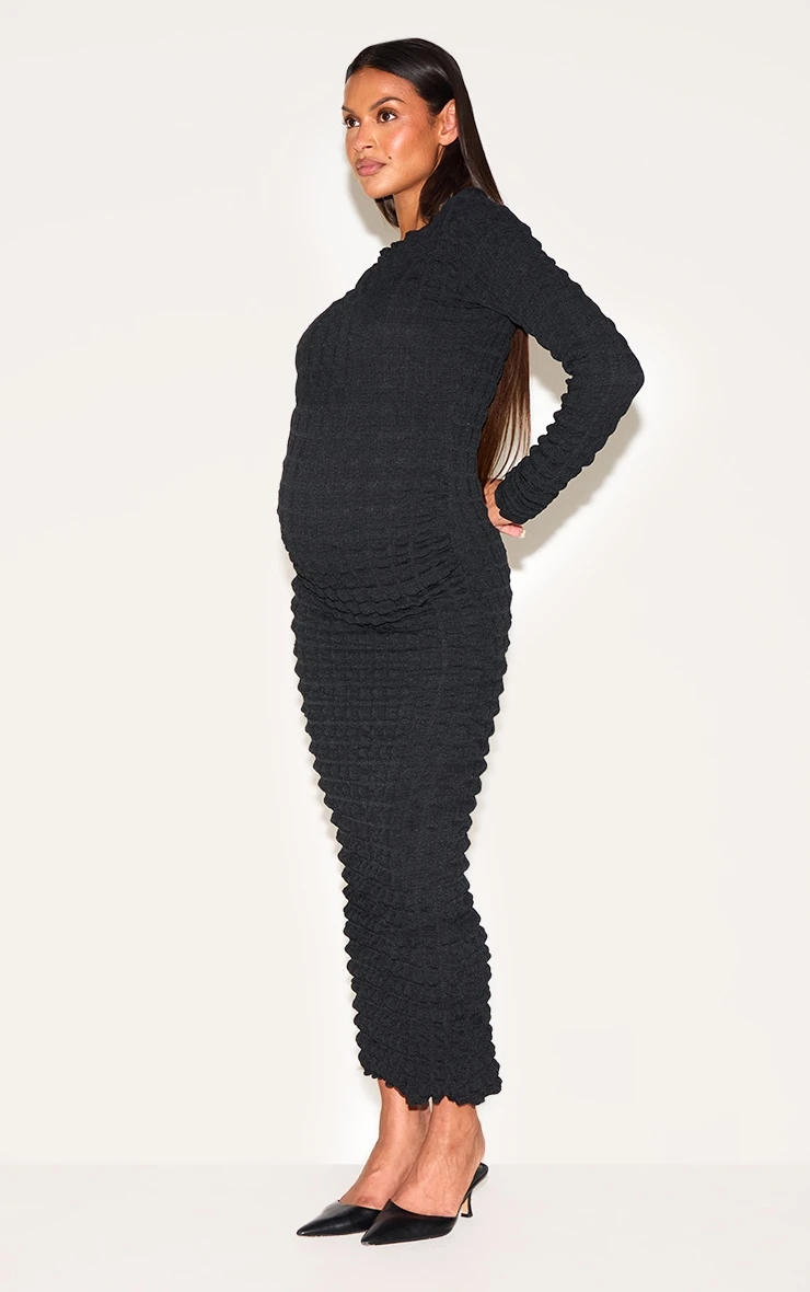 Prettylittlething Maternity Black Textured Bubble Midaxi Dress 3 Prettylittlething Maternity Black Textured Bubble Midaxi Dress - Image 3