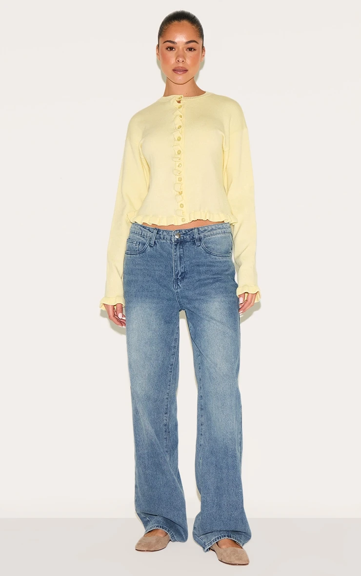 PrettyLittleThing Lemon Yellow Knit Ruffle Detail Button-Down Cardigan 3 PrettyLittleThing Lemon Yellow Knit Ruffle Detail Button-Down Cardigan - Image 3