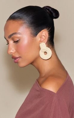 Prettylittlething Natural Raffia Door Knocker Earrings