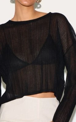 Prettylittlething Black Sheer Knit Oversized Top -FRAME Clothing Shop 87bd9b9ed3322141c2ee27c4d900c6b604e9c001 CNL7726 4 black sheer knit oversized top