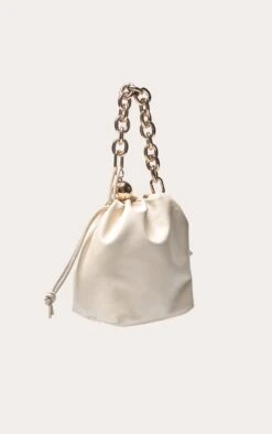 PrettyLittleThing Cream Beaded Ruched Pouch Grab Bag with Metallic Chain Handle -FRAME Clothing Shop 88b1db12f5c018d832cc9cc2a1fe5a65b0981cf6 CNO2097 3 cream chain bead pouch grab bag