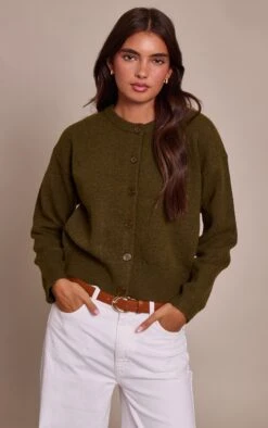 Prettylittlething Khaki Crew Neck Knit Cardigan -FRAME Clothing Shop 88b65bcdae23ff866d02c7b11eefdf4b9bc96b46 CNN6369 3 khaki crew neck knit cardigan