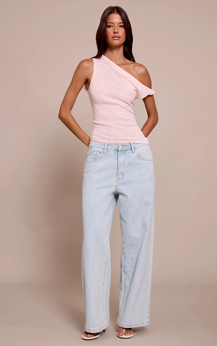 Prettylittlething Soft Pink Towelling Fine Knit Asymmetric Top 3 Prettylittlething Soft Pink Towelling Fine Knit Asymmetric Top - Image 3