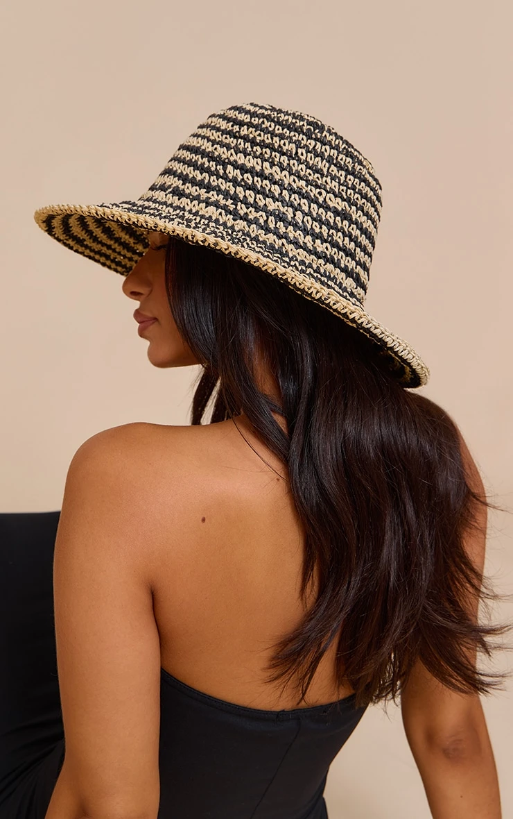 PrettyLittleThing Natural & Black Contrast Raffia Fisherman Hat – Woven Lightweight Sun Bucket Hat 1 PrettyLittleThing Natural & Black Contrast Raffia Fisherman Hat – Woven Lightweight Sun Bucket Hat