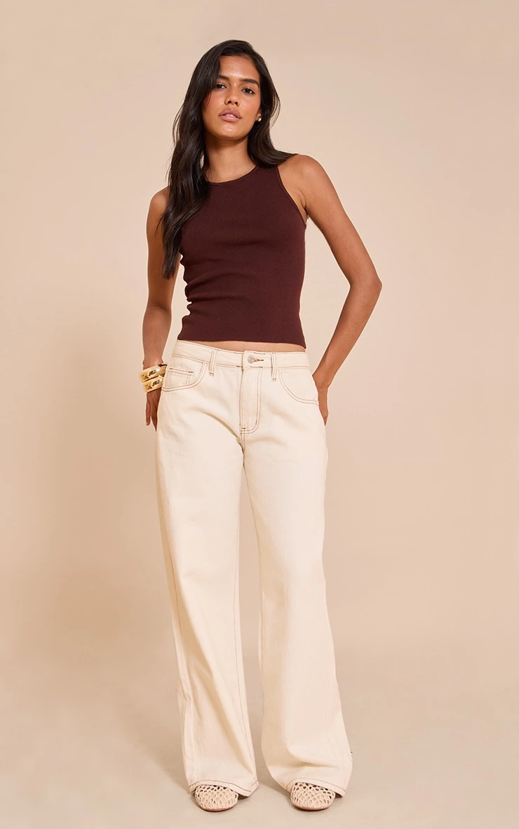 Prettylittlething Chocolate Ribbed Fine Knit – Racer Neck Sleeveless Vest Top 3 Prettylittlething Chocolate Ribbed Fine Knit – Racer Neck Sleeveless Vest Top - Image 3