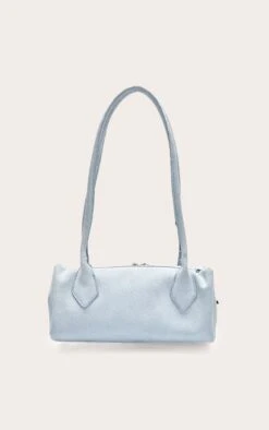 PrettyLittleThing Powder Blue Faux Suede Structured Bowler Shoulder Bag