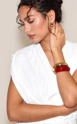 Prettylittlething Gold And Burnt Orange Angled Cuffs