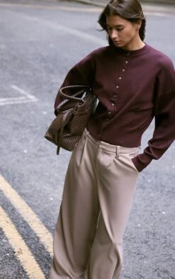 Prettylittlething Wine Compact Knit Cardigan