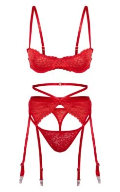 Prettylittlething Red Floral Scalloped Edge Lace 3 Piece Lingerie Set -FRAME Clothing Shop 8d89ba433bcf23b997bb16294ead288413d9ea36 cng2027 5