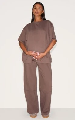 PRETTYLITTLETHING Maternity Chocolate Logo Wide Leg Sweatpants