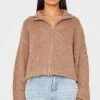 Prettylittlething Light Mocha Thick Rib Knit Zip Up Cardigan