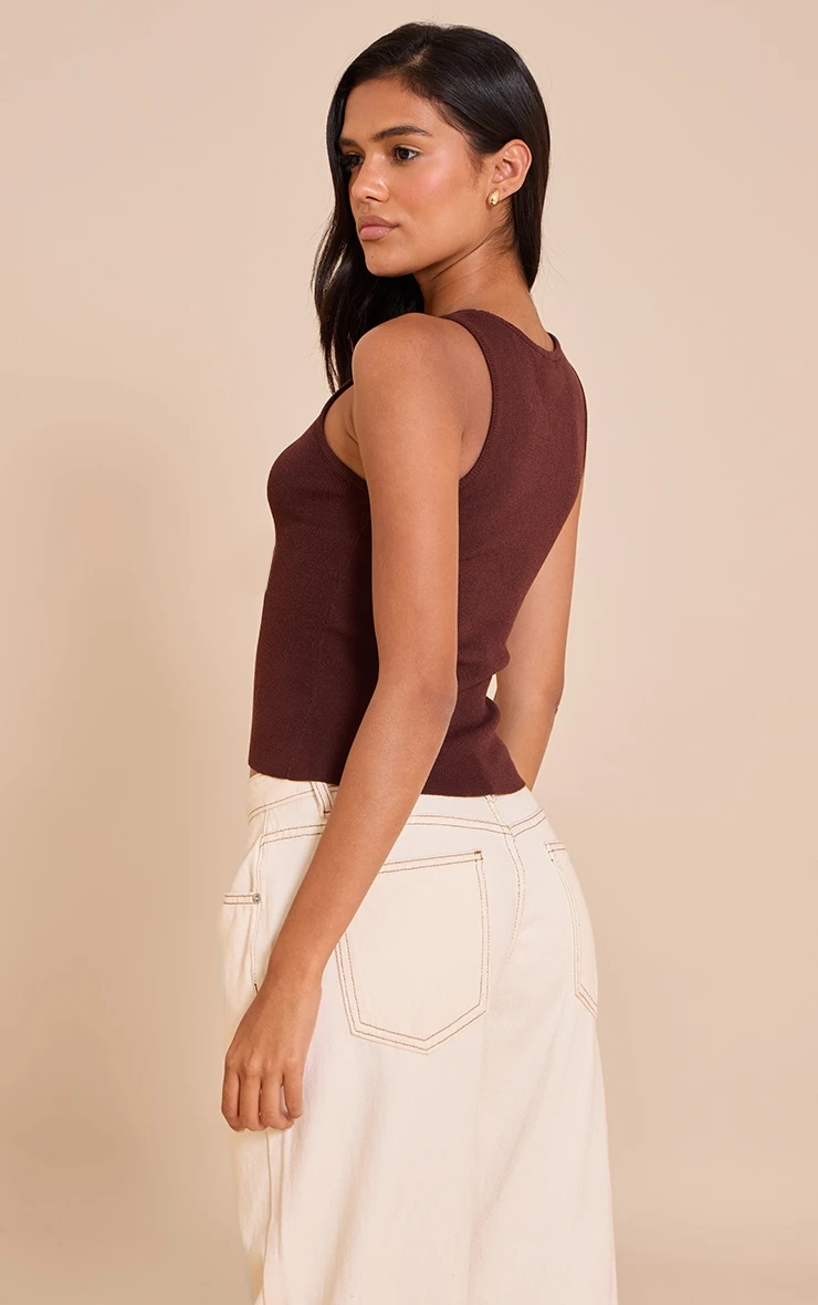Prettylittlething Chocolate Ribbed Fine Knit – Racer Neck Sleeveless Vest Top 2 Prettylittlething Chocolate Ribbed Fine Knit – Racer Neck Sleeveless Vest Top - Image 2