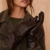 Chocolate Brown Croc-Effect Faux Leather Longline Opera Gloves