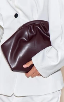 Prettylittlething Chocolate Buttery PU Hard Handle Clutch Bag