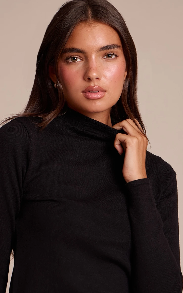 Black Fine Knit High Neck Sweater 4 Black Fine Knit High Neck Sweater - Image 4