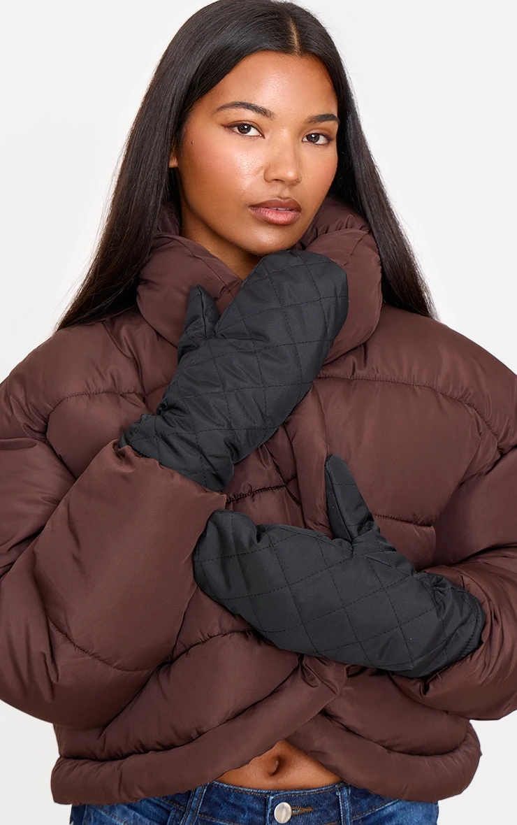 PrettyLittleThing Black Nylon Chevron Quilted Mittens – Faux Fur Lined Winter Hand Warmers 1 PrettyLittleThing Black Nylon Chevron Quilted Mittens – Faux Fur Lined Winter Hand Warmers