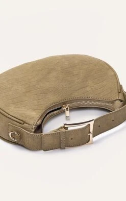 PrettyLittleThing Olive Faux Suede Croc-Effect Crescent Shoulder Bag -FRAME Clothing Shop 92e2aa689632acc6b4381004729851bff0ee44af CNO4097 5 olive faux suede croc crescent shoulder bag