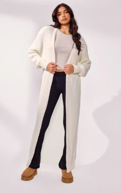 Prettylittlething Cream Maxi Knitted Cardigan
