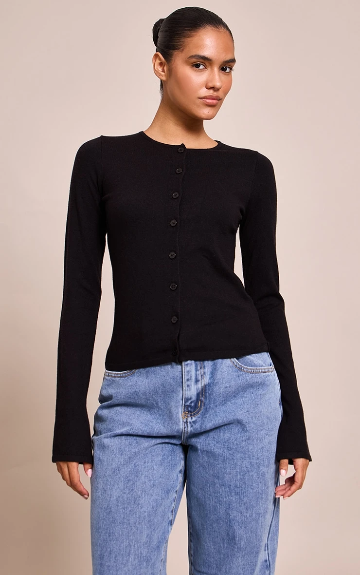 Prettylittlething Black Button Through Fine Knit Cardigan 1 Prettylittlething Black Button Through Fine Knit Cardigan