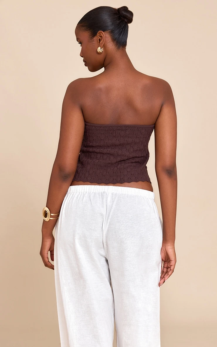 PrettyLittleThing Chocolate Textured Crochet Knit Bandeau Open Top - Sleeveless Summer Knit 2 PrettyLittleThing Chocolate Textured Crochet Knit Bandeau Open Top - Sleeveless Summer Knit - Image 2