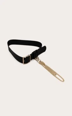 Prettylittlething Black Gold Chain Waist Belt