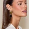 PrettyLittleThing Gold Tiered Tiger's Eye Draped Fringe Statement Earrings