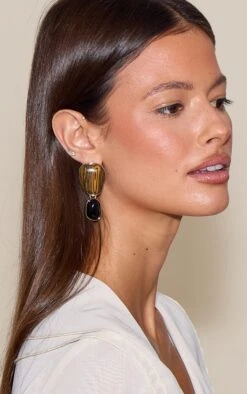 Prettylittlething Gold Smooth Tigers Eye Draped Earrings