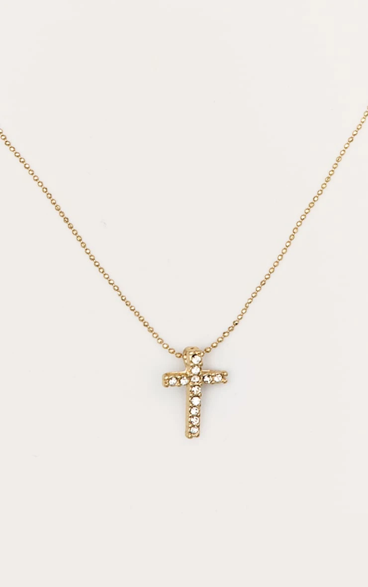 PrettyLittleThing Gold Dainty Diamante Cross – Minimalist Fine Chain Necklace 1 PrettyLittleThing Gold Dainty Diamante Cross – Minimalist Fine Chain Necklace
