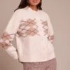 Beige Argyle Button Through Cardigan