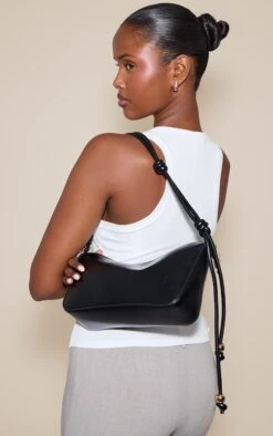 Prettylittlething Black Bead Knotted Handle Shoulder Bag