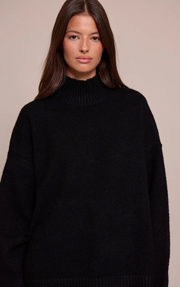 Prettylittlething Black Oversized Polo Neck Knitted Sweater 3 Prettylittlething Black Oversized Polo Neck Knitted Sweater - Image 3
