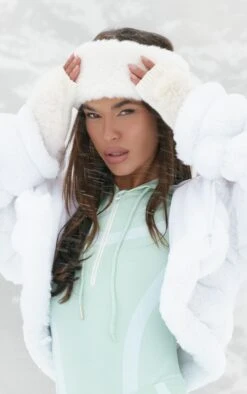 Prettylittlething White Faux Fur Bubble Headband