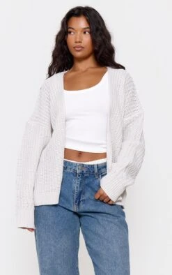 Prettylittlething Grey Chunky Knit Slouchy Cardigan