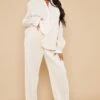 PrettyLittleThing Maternity Cream Plisse High Waisted Wide Leg Trousers